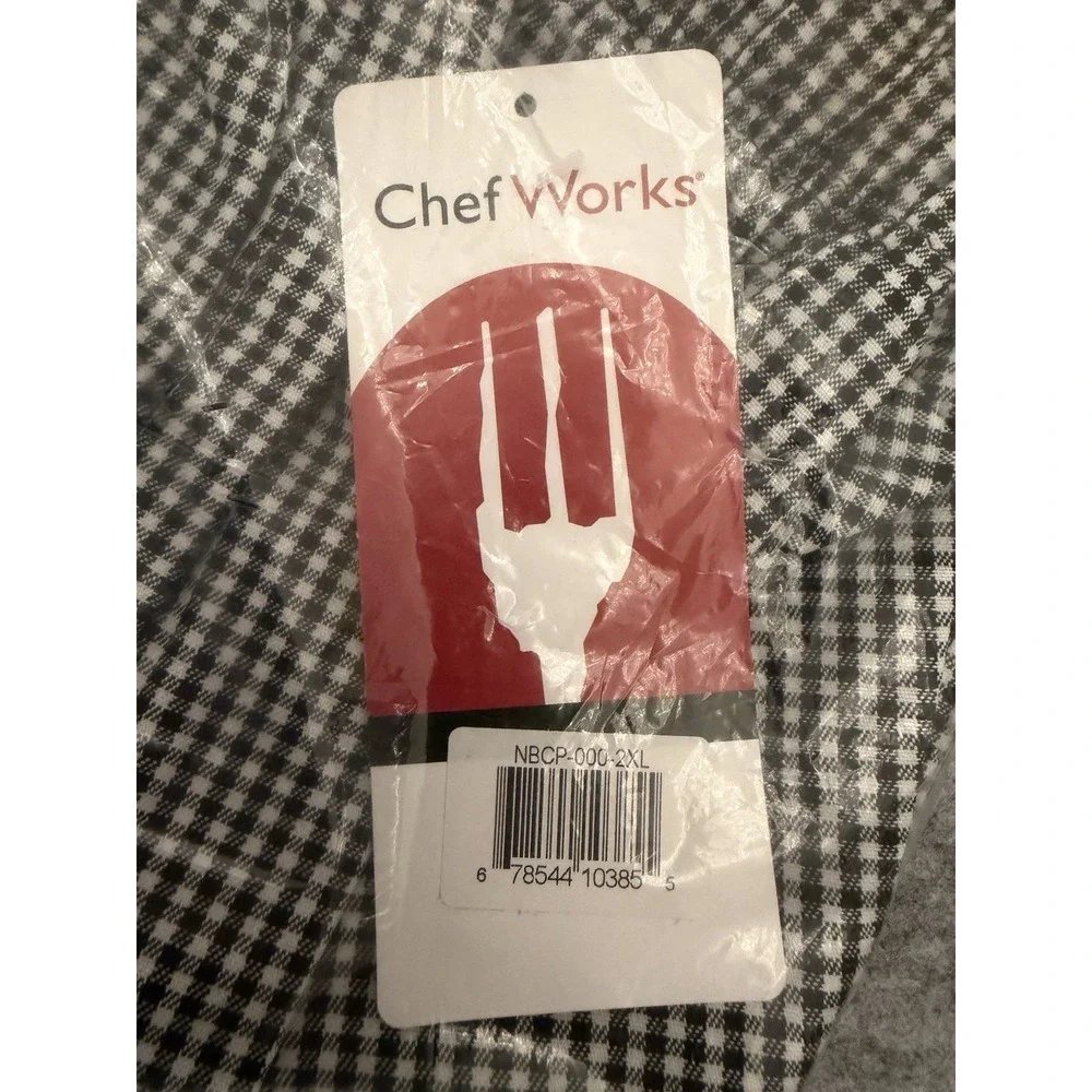 NWT Chef Works Baggy Pants Pockets Elastic Waist Drawstring Black White Checked
